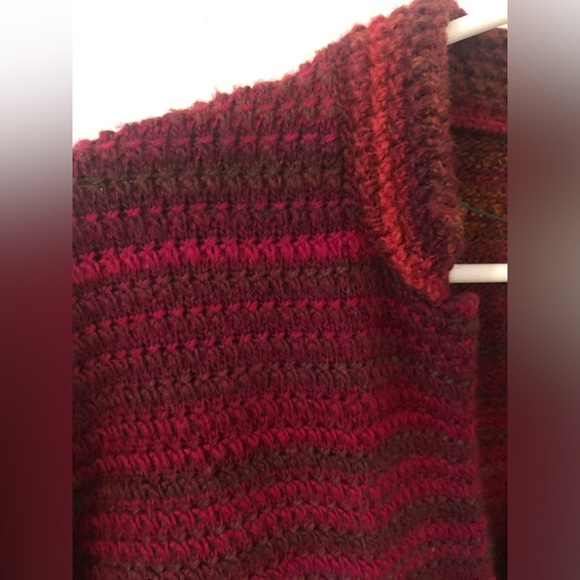 Benetton Y2k Chunky Ribbed Red Burgundy Wool Sweater button up cardigan size M - Picture 4 of 12